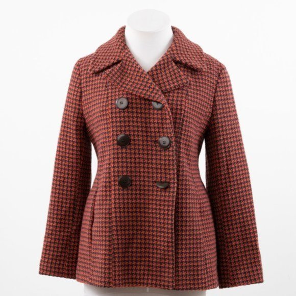 Vintage Jackets & Blazers - Vintage 10 Wool Houndstooth Tweed Pea Coat Coral
